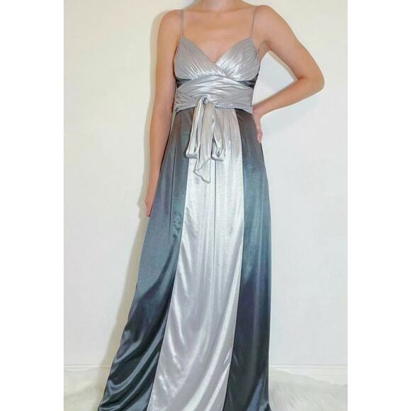New City Triangles black and grey satin ruched full length gown Size XL - Picture 1 of 11